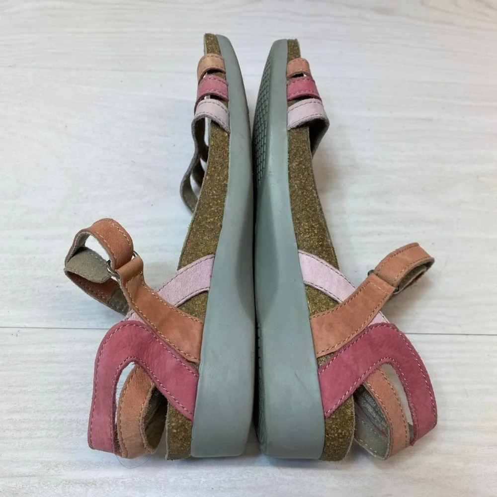 Munro Womens 9S Summer Wedge Sandals Strappy Pink Orange Leather Comfort Walking